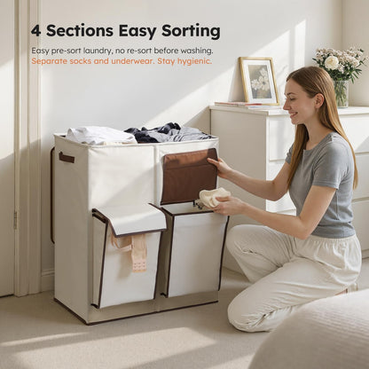 180L Double Laundry Hamper with Lid and 2 Side Pockets, Dual Hamper