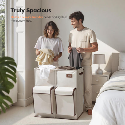 180L Double Laundry Hamper with Lid and 2 Side Pockets, Dual Hamper
