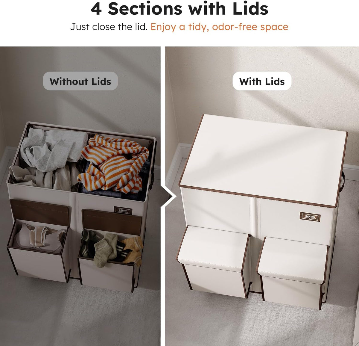 180L Double Laundry Hamper with Lid and 2 Side Pockets, Dual Hamper
