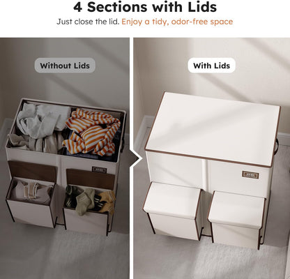 180L Double Laundry Hamper with Lid and 2 Side Pockets, Dual Hamper