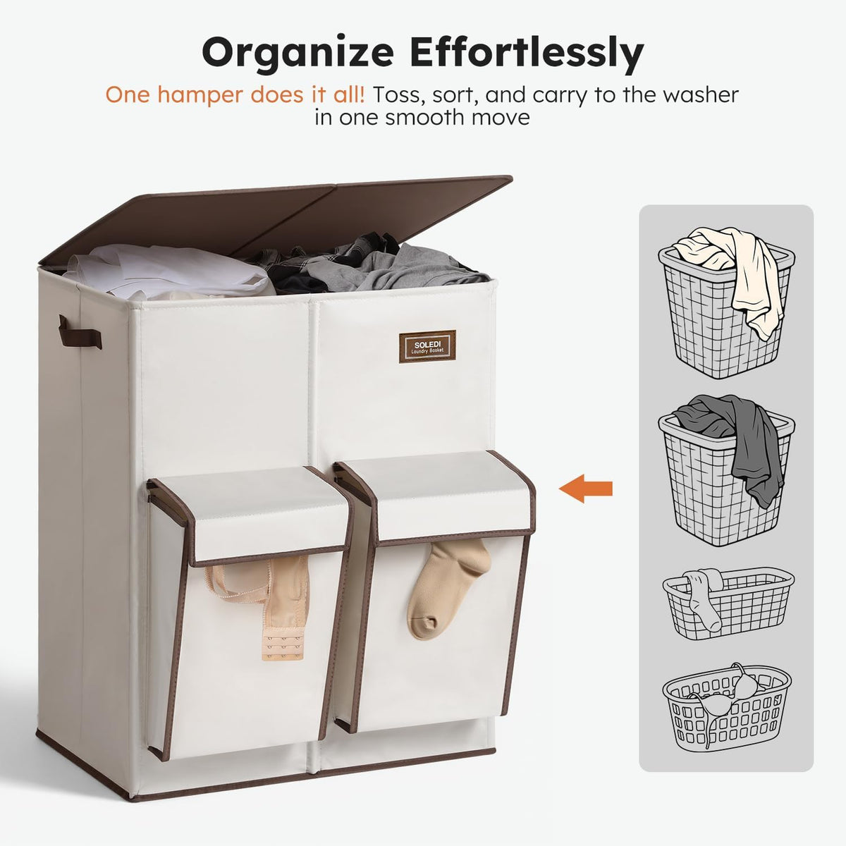 180L Double Laundry Hamper with Lid and 2 Side Pockets, Dual Hamper