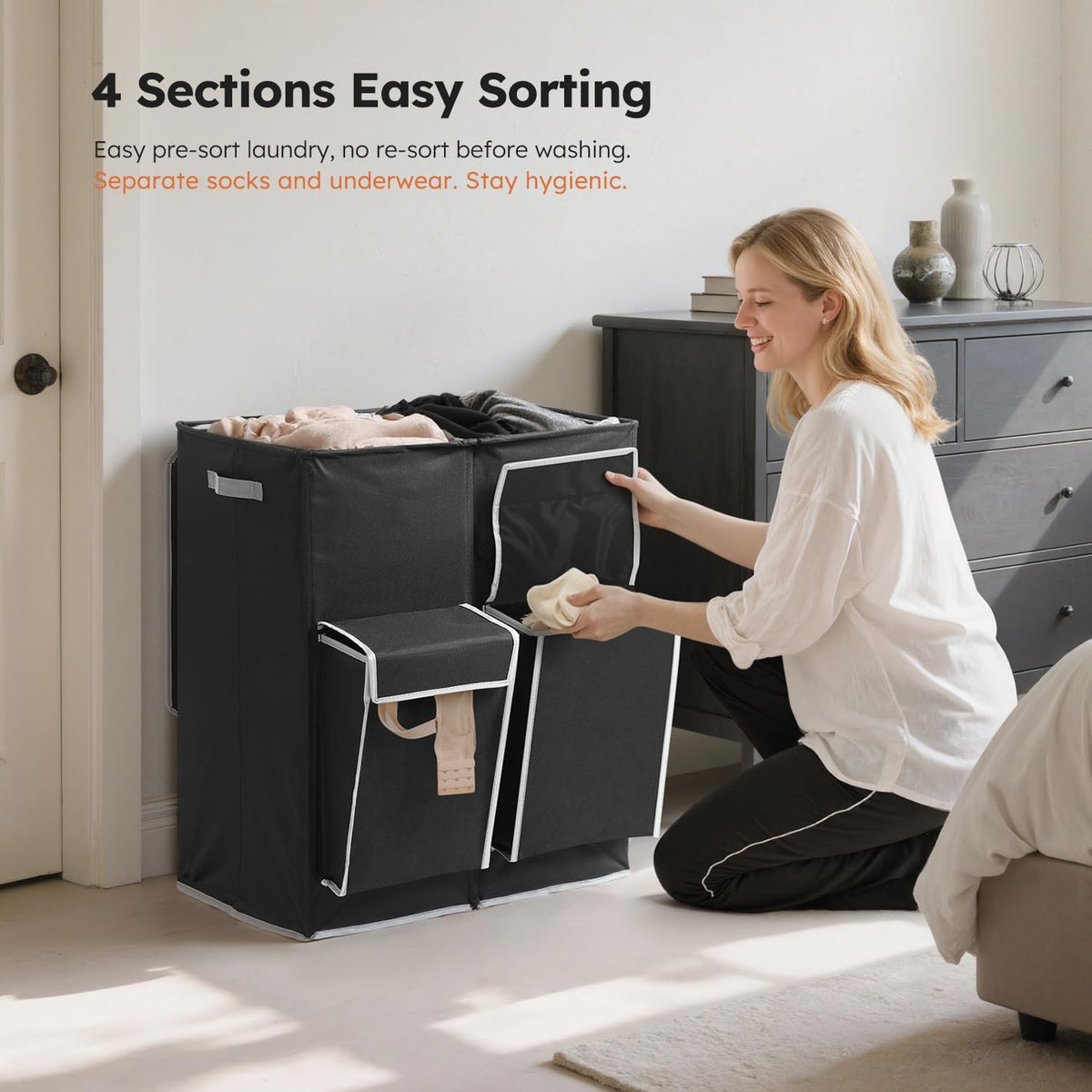 180L Double Laundry Hamper with Lid and 2 Side Pockets, Dual Hamper