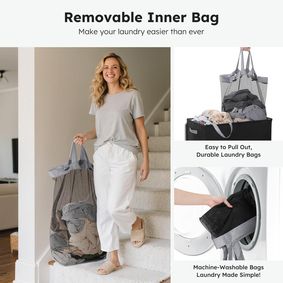 180L Double Laundry Hamper with Lid and 2 Side Pockets, Dual Hamper