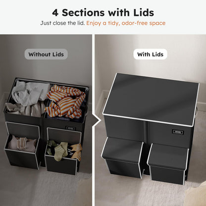 180L Double Laundry Hamper with Lid and 2 Side Pockets, Dual Hamper