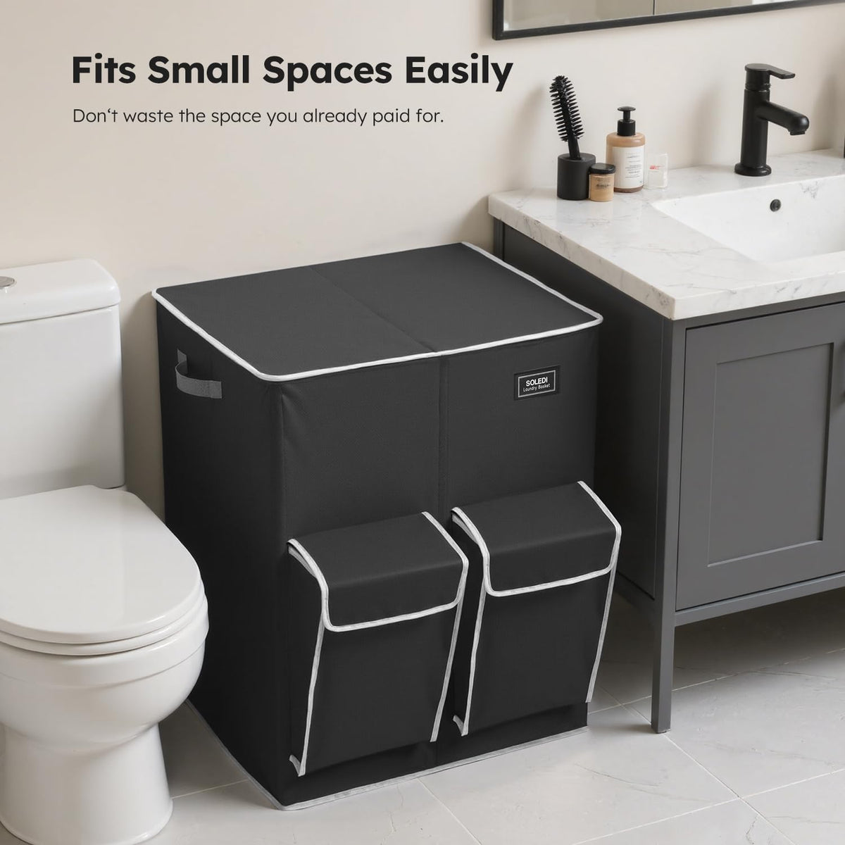 180L Double Laundry Hamper with Lid and 2 Side Pockets, Dual Hamper