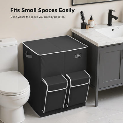 180L Double Laundry Hamper with Lid and 2 Side Pockets, Dual Hamper