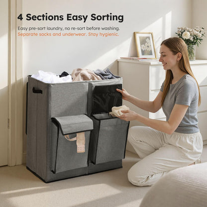 180L Double Laundry Hamper with Lid and 2 Side Pockets, Dual Hamper
