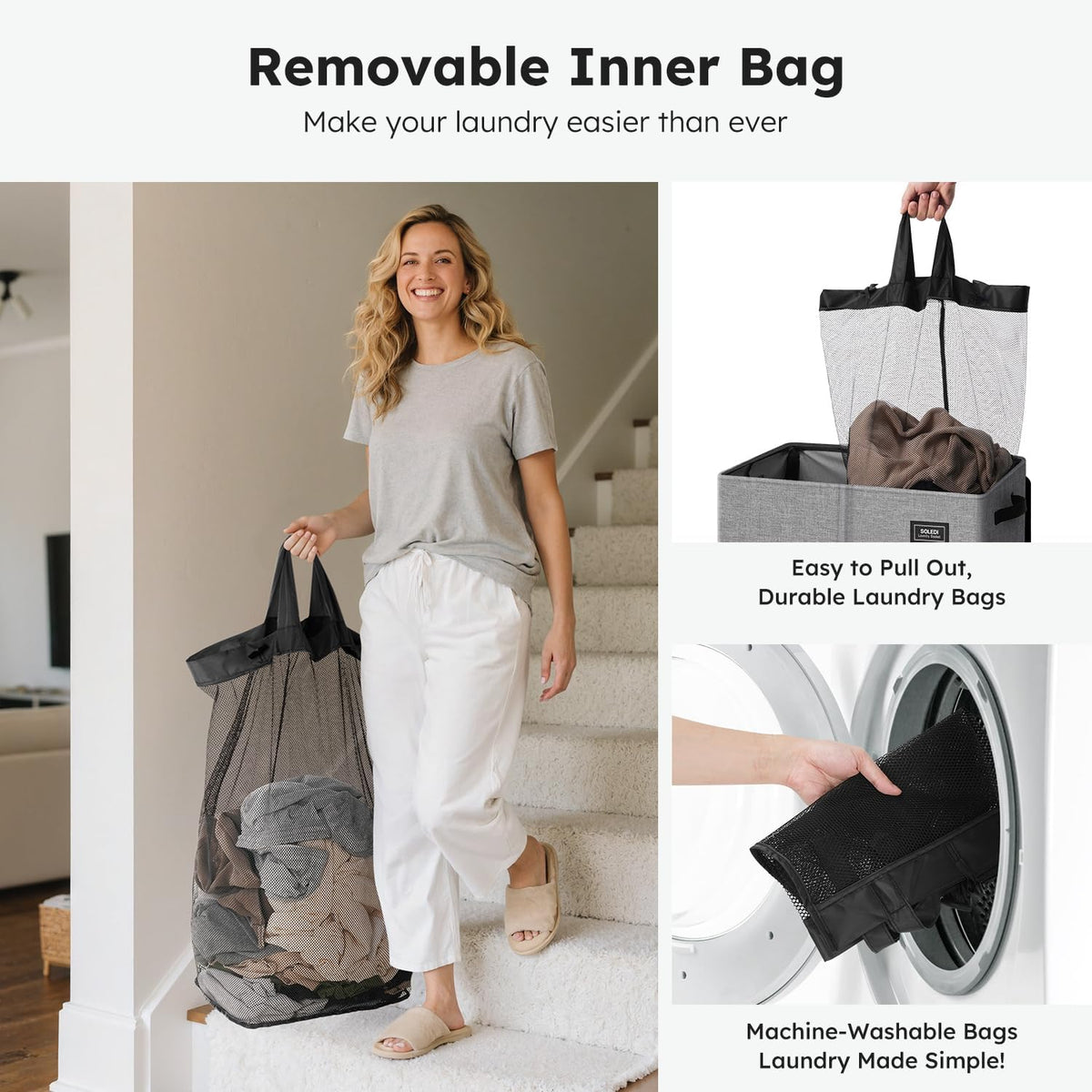 180L Double Laundry Hamper with Lid and 2 Side Pockets, Dual Hamper