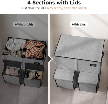 180L Double Laundry Hamper with Lid and 2 Side Pockets, Dual Hamper