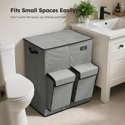 180L Double Laundry Hamper with Lid and 2 Side Pockets, Dual Hamper