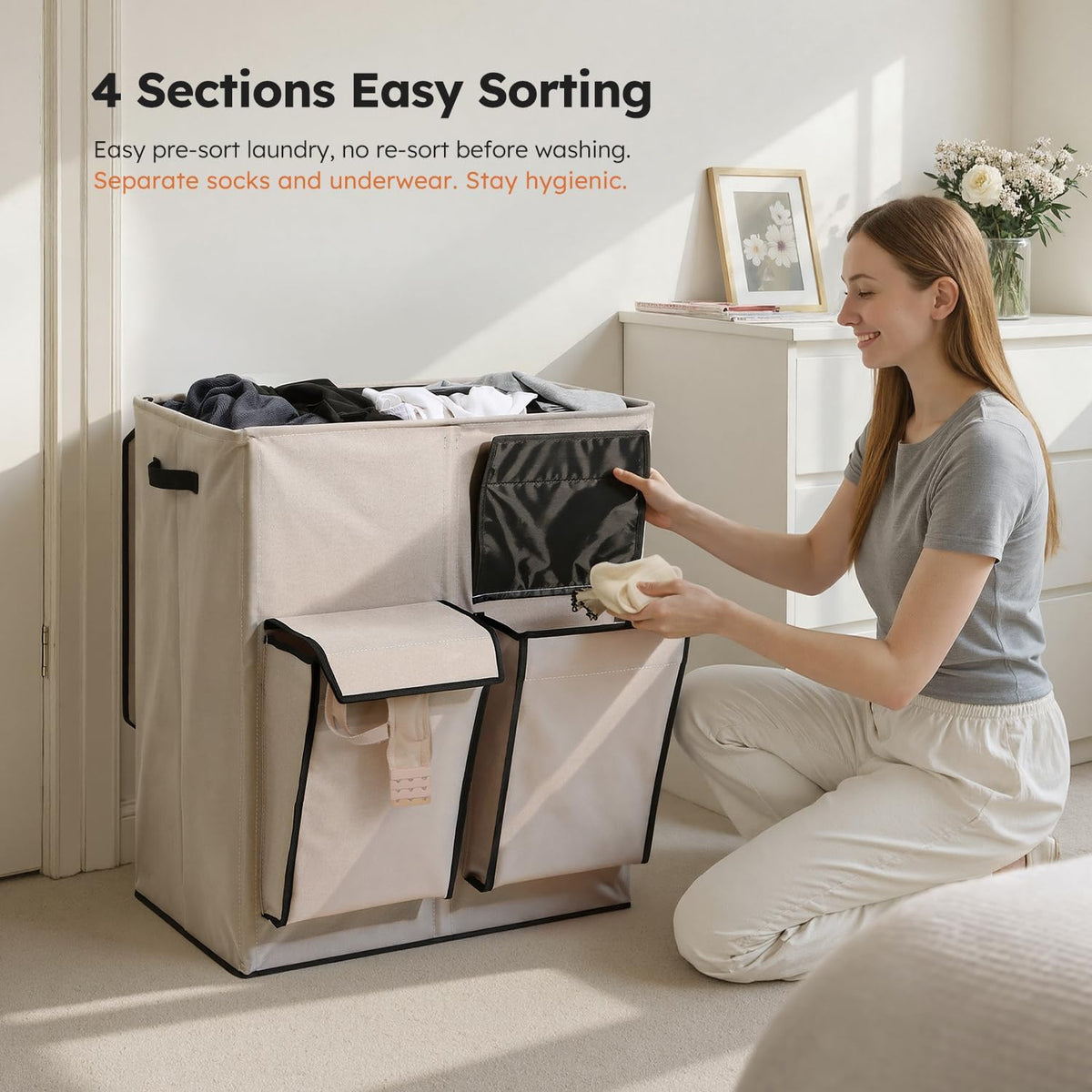 180L Double Laundry Hamper with Lid and 2 Side Pockets, Dual Hamper