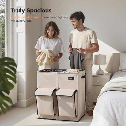 180L Double Laundry Hamper with Lid and 2 Side Pockets, Dual Hamper