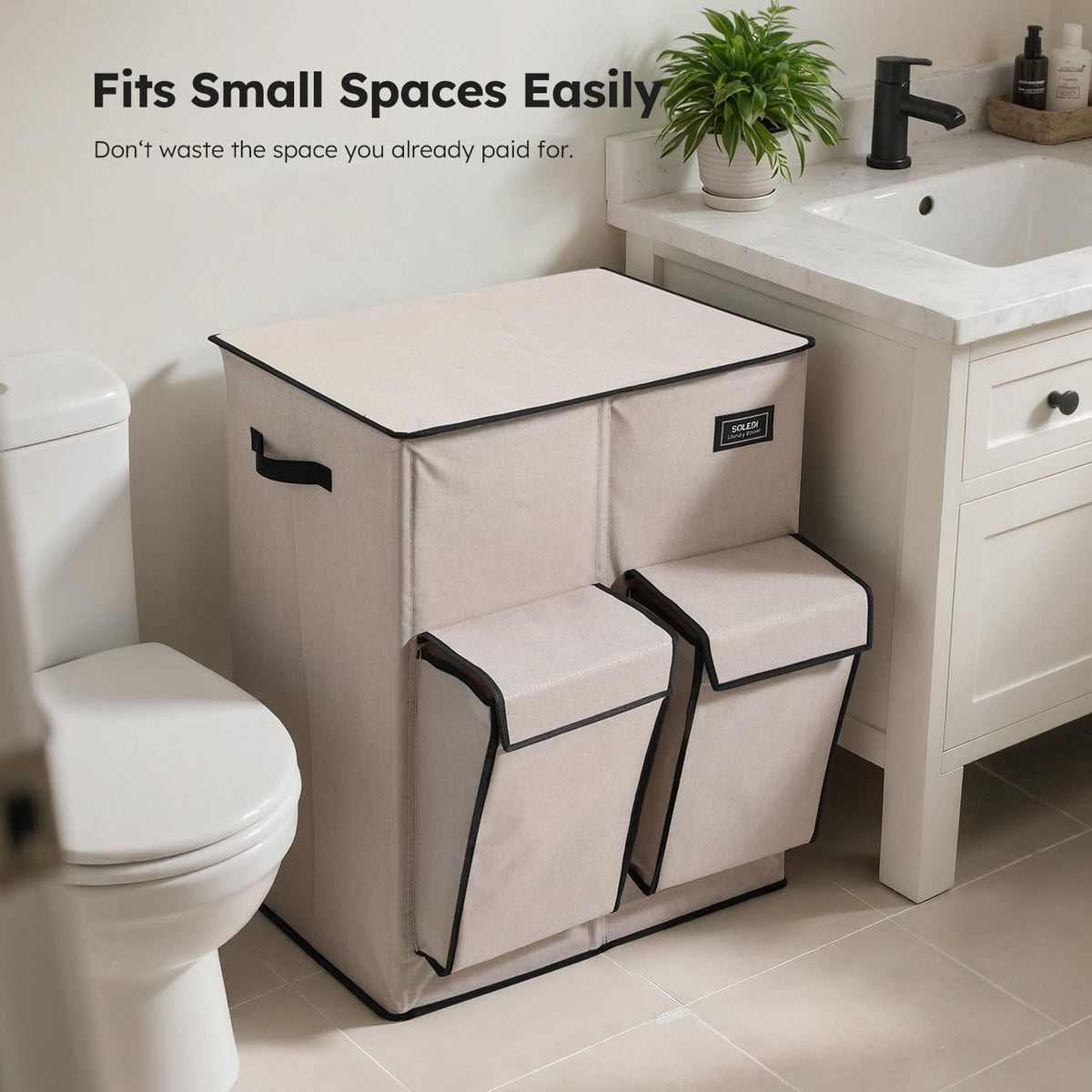 180L Double Laundry Hamper with Lid and 2 Side Pockets, Dual Hamper