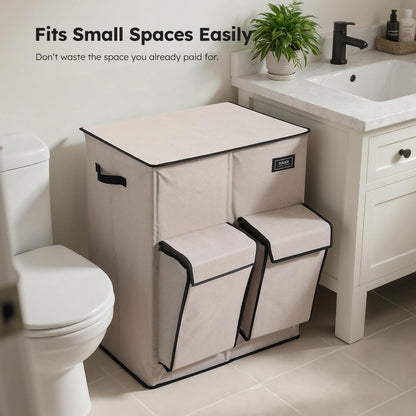 180L Double Laundry Hamper with Lid and 2 Side Pockets, Dual Hamper