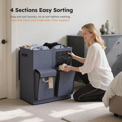 180L Double Laundry Hamper with Lid and 2 Side Pockets, Dual Hamper