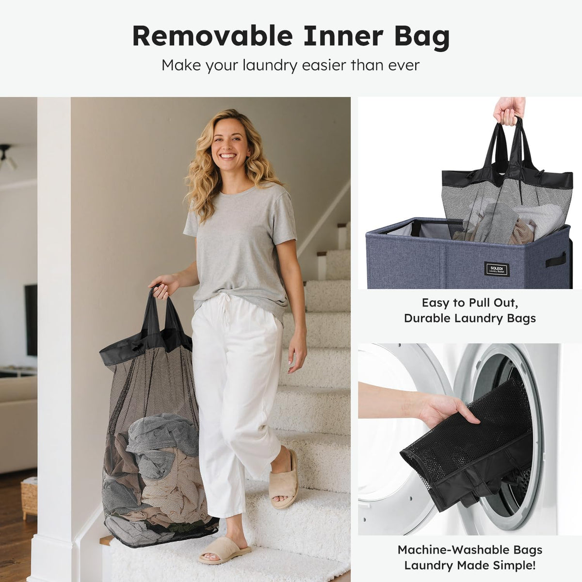 180L Double Laundry Hamper with Lid and 2 Side Pockets, Dual Hamper