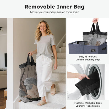 180L Double Laundry Hamper with Lid and 2 Side Pockets, Dual Hamper