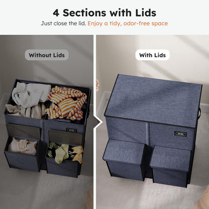 180L Double Laundry Hamper with Lid and 2 Side Pockets, Dual Hamper