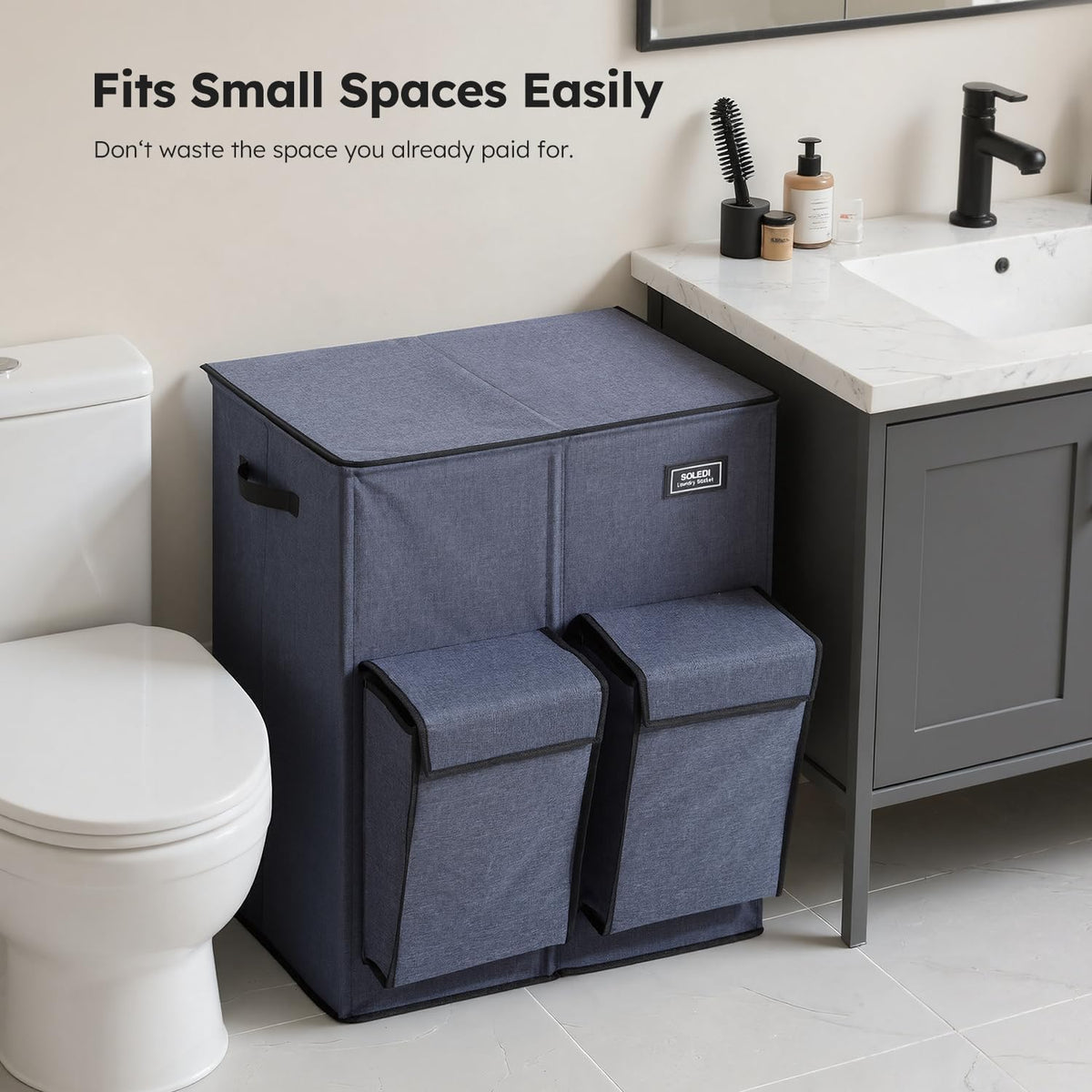 180L Double Laundry Hamper with Lid and 2 Side Pockets, Dual Hamper