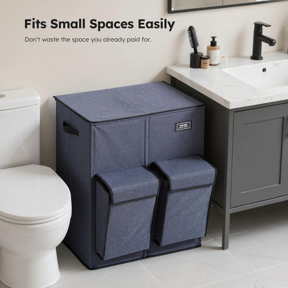 180L Double Laundry Hamper with Lid and 2 Side Pockets, Dual Hamper