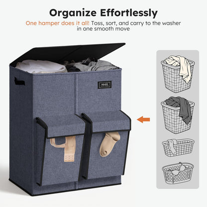 180L Double Laundry Hamper with Lid and 2 Side Pockets, Dual Hamper