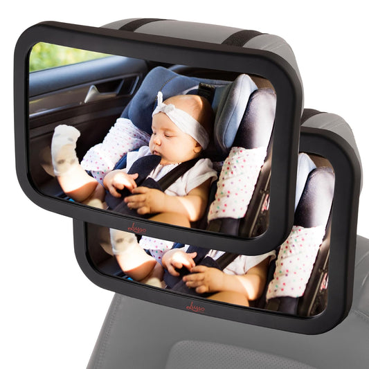 Baby Car Mirror - Secure Headrest Mount for Rear-Facing Seat Mirror - Shatter-Resistant Glass for Clear Infant View - Newborn Car Seat Accessory & Baby Essentials - Large, Black