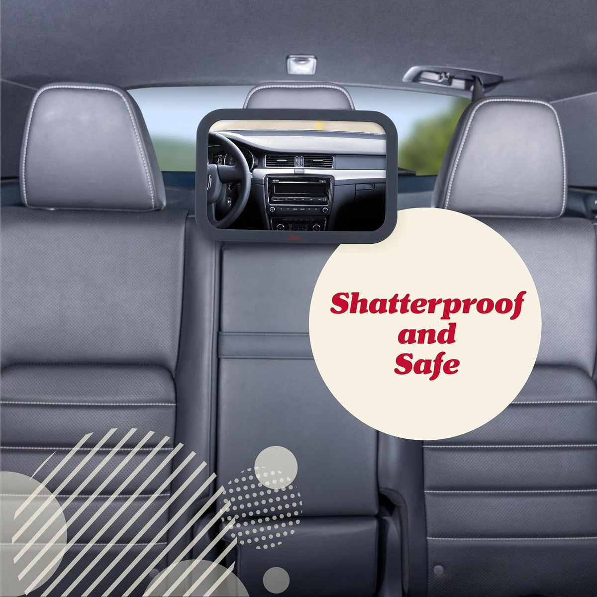 Baby Car Mirror - Secure Headrest Mount for Rear-Facing Seat Mirror - Shatter-Resistant Glass for Clear Infant View - Newborn Car Seat Accessory & Baby Essentials - Large, Black