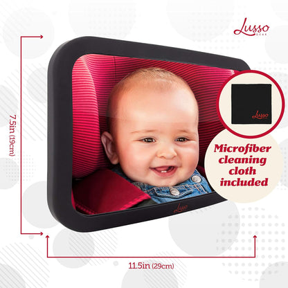 Baby Car Mirror - Secure Headrest Mount for Rear-Facing Seat Mirror - Shatter-Resistant Glass for Clear Infant View - Newborn Car Seat Accessory & Baby Essentials - Large, Black