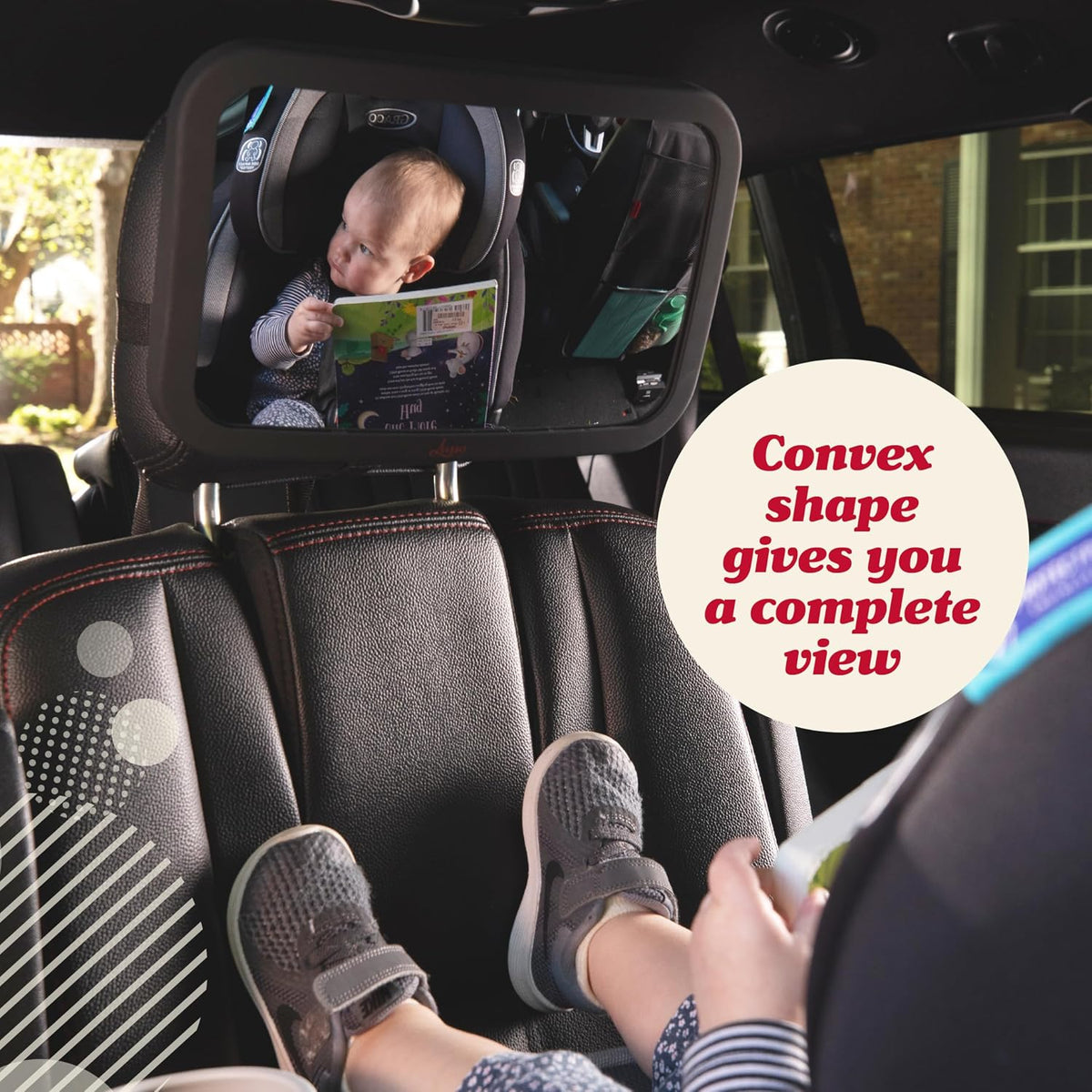 Baby Car Mirror - Secure Headrest Mount for Rear-Facing Seat Mirror - Shatter-Resistant Glass for Clear Infant View - Newborn Car Seat Accessory & Baby Essentials - Large, Black
