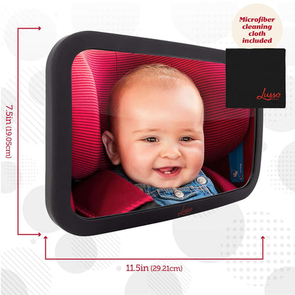 Baby Car Mirror - Secure Headrest Mount for Rear-Facing Seat Mirror - Shatter-Resistant Glass for Clear Infant View - Newborn Car Seat Accessory & Baby Essentials - Large, Black