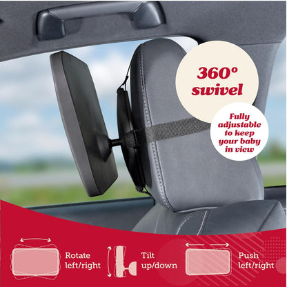 Baby Car Mirror - Secure Headrest Mount for Rear-Facing Seat Mirror - Shatter-Resistant Glass for Clear Infant View - Newborn Car Seat Accessory & Baby Essentials - Large, Black