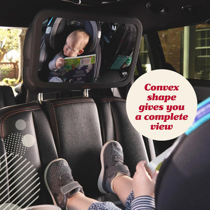 Baby Car Mirror - Secure Headrest Mount for Rear-Facing Seat Mirror - Shatter-Resistant Glass for Clear Infant View - Newborn Car Seat Accessory & Baby Essentials - Large, Black