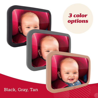 Baby Car Mirror - Secure Headrest Mount for Rear-Facing Seat Mirror - Shatter-Resistant Glass for Clear Infant View - Newborn Car Seat Accessory & Baby Essentials - Large, Black