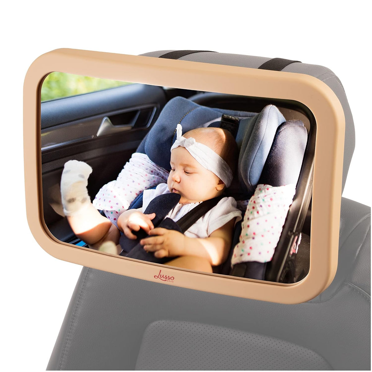 Baby Car Mirror - Secure Headrest Mount for Rear-Facing Seat Mirror - Shatter-Resistant Glass for Clear Infant View - Newborn Car Seat Accessory & Baby Essentials - Large, Black