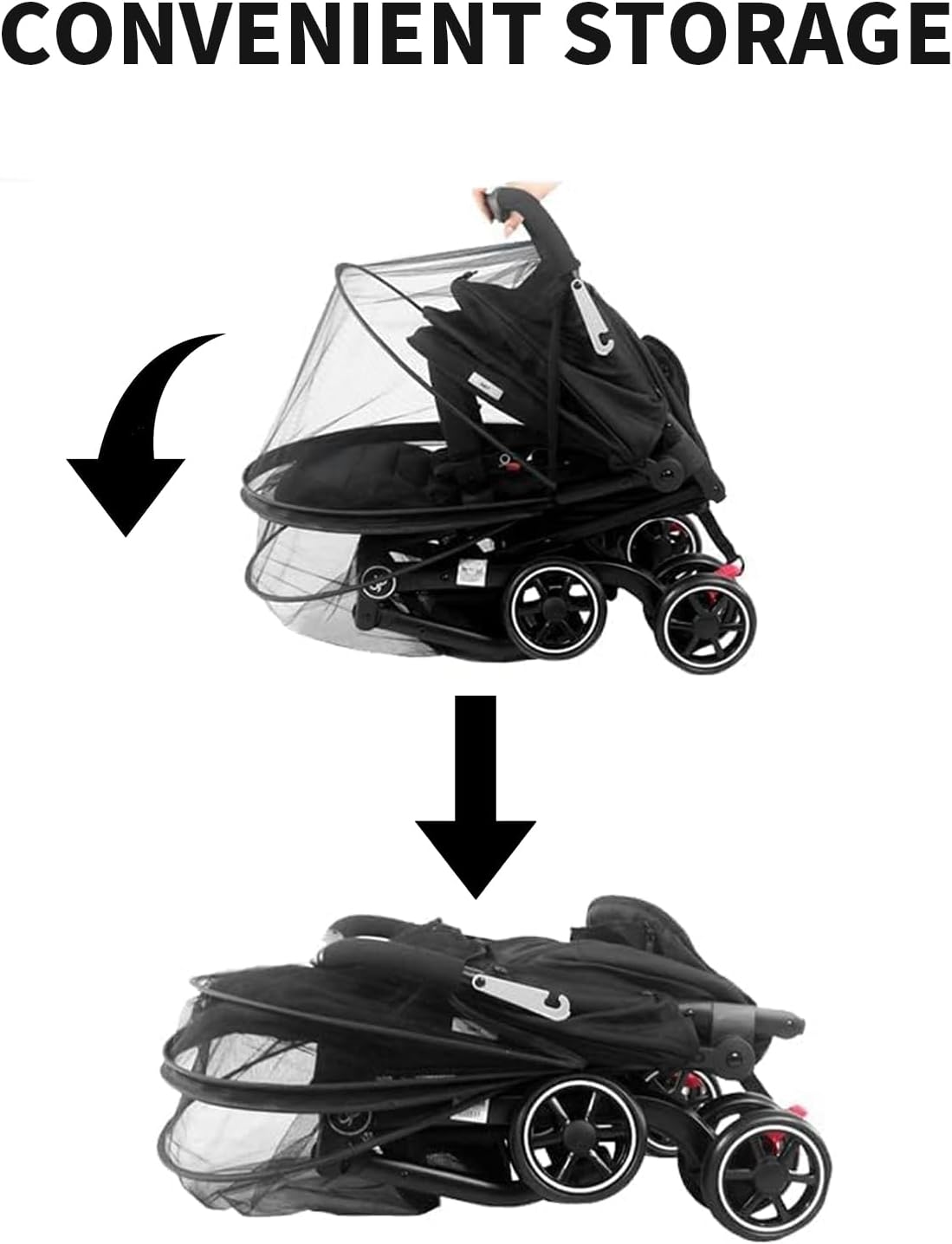 2-in-1 Stroller Cover UPF 50+ Sun Shade & Mosquito Net 3D Canopy