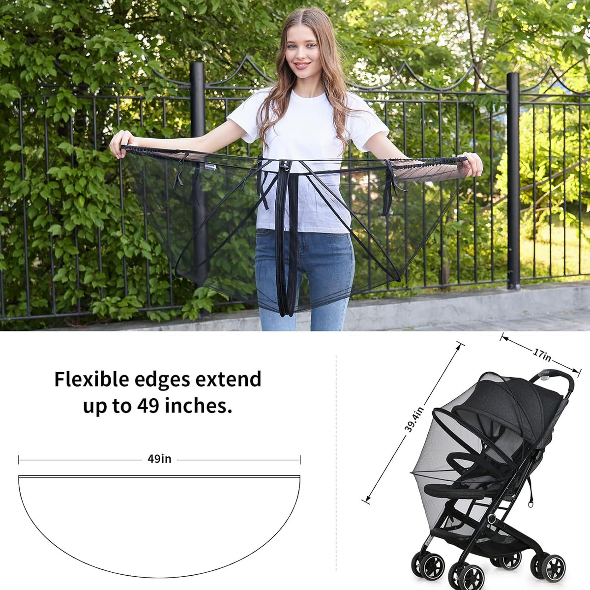 2-in-1 Stroller Cover UPF 50+ Sun Shade & Mosquito Net 3D Canopy