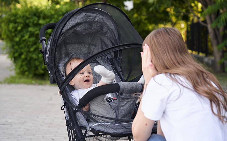 2-in-1 Stroller Cover UPF 50+ Sun Shade & Mosquito Net 3D Canopy
