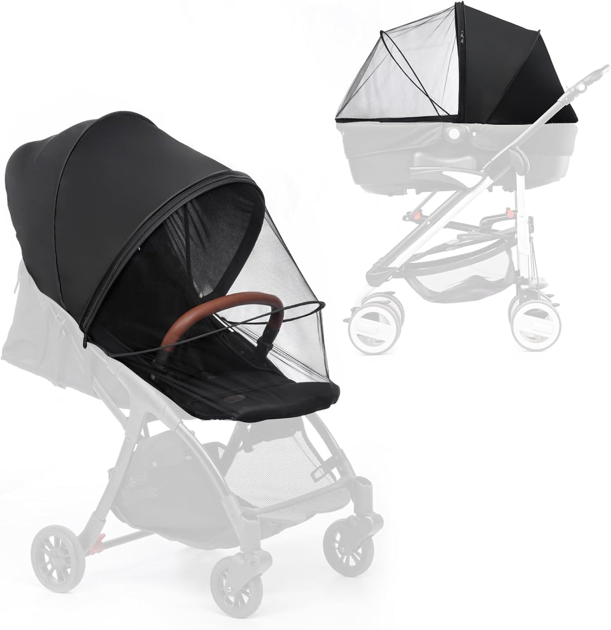 2-in-1 Stroller Cover UPF 50+ Sun Shade & Mosquito Net 3D Canopy