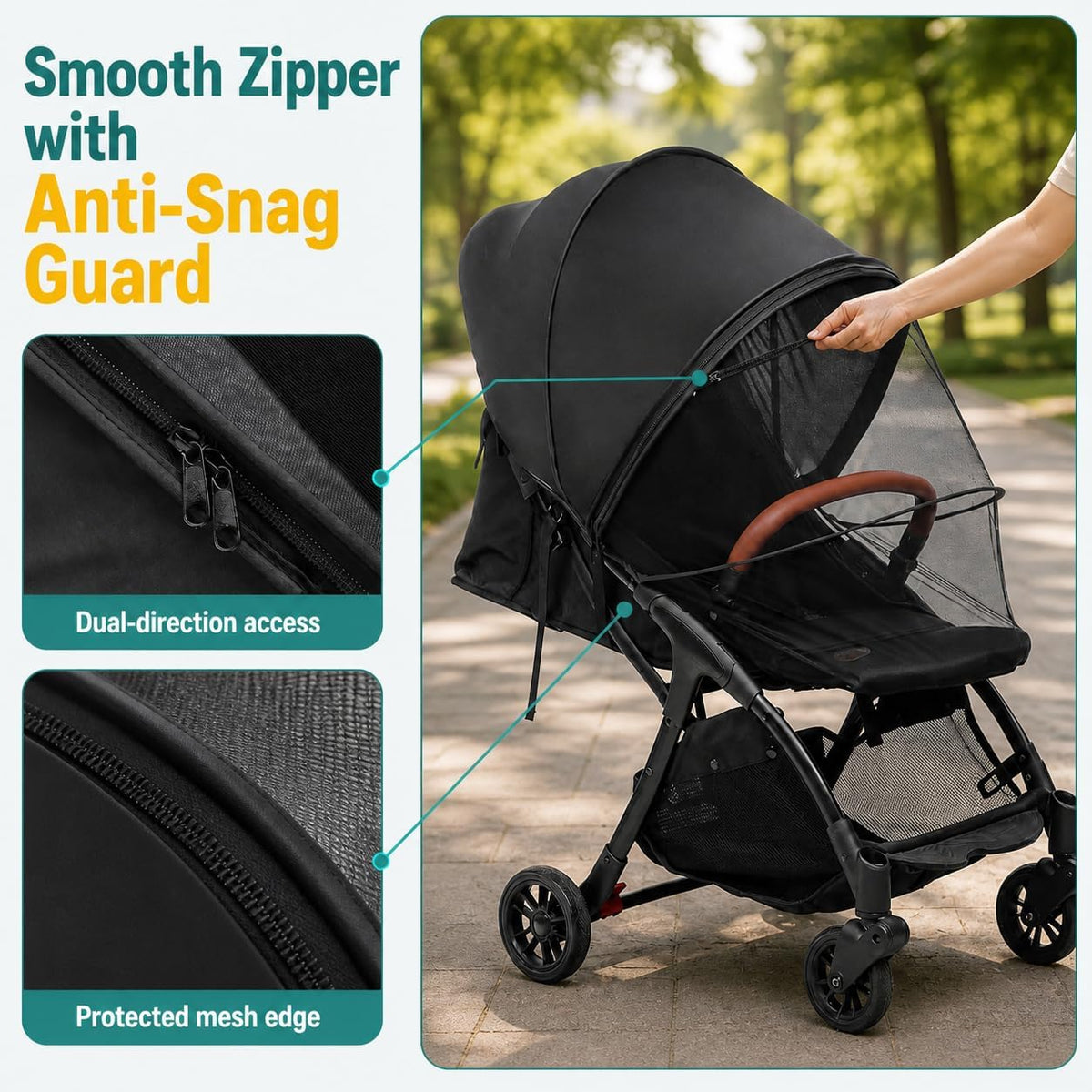 2-in-1 Stroller Cover UPF 50+ Sun Shade & Mosquito Net 3D Canopy
