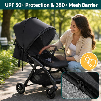 2-in-1 Stroller Cover UPF 50+ Sun Shade & Mosquito Net 3D Canopy