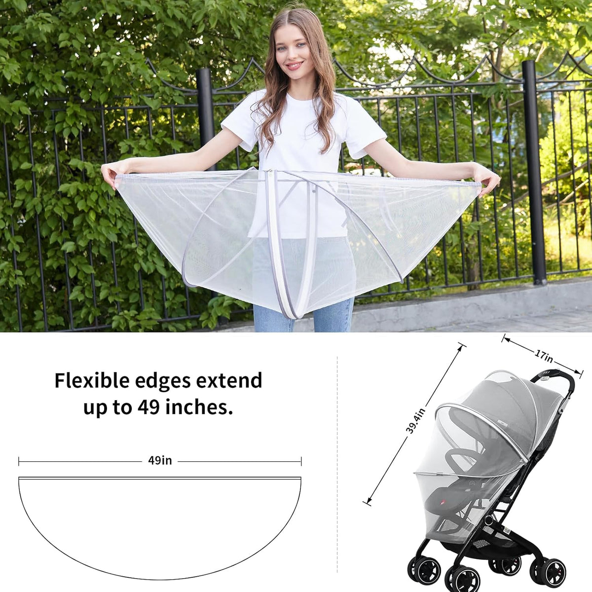 2-in-1 Stroller Cover UPF 50+ Sun Shade & Mosquito Net 3D Canopy