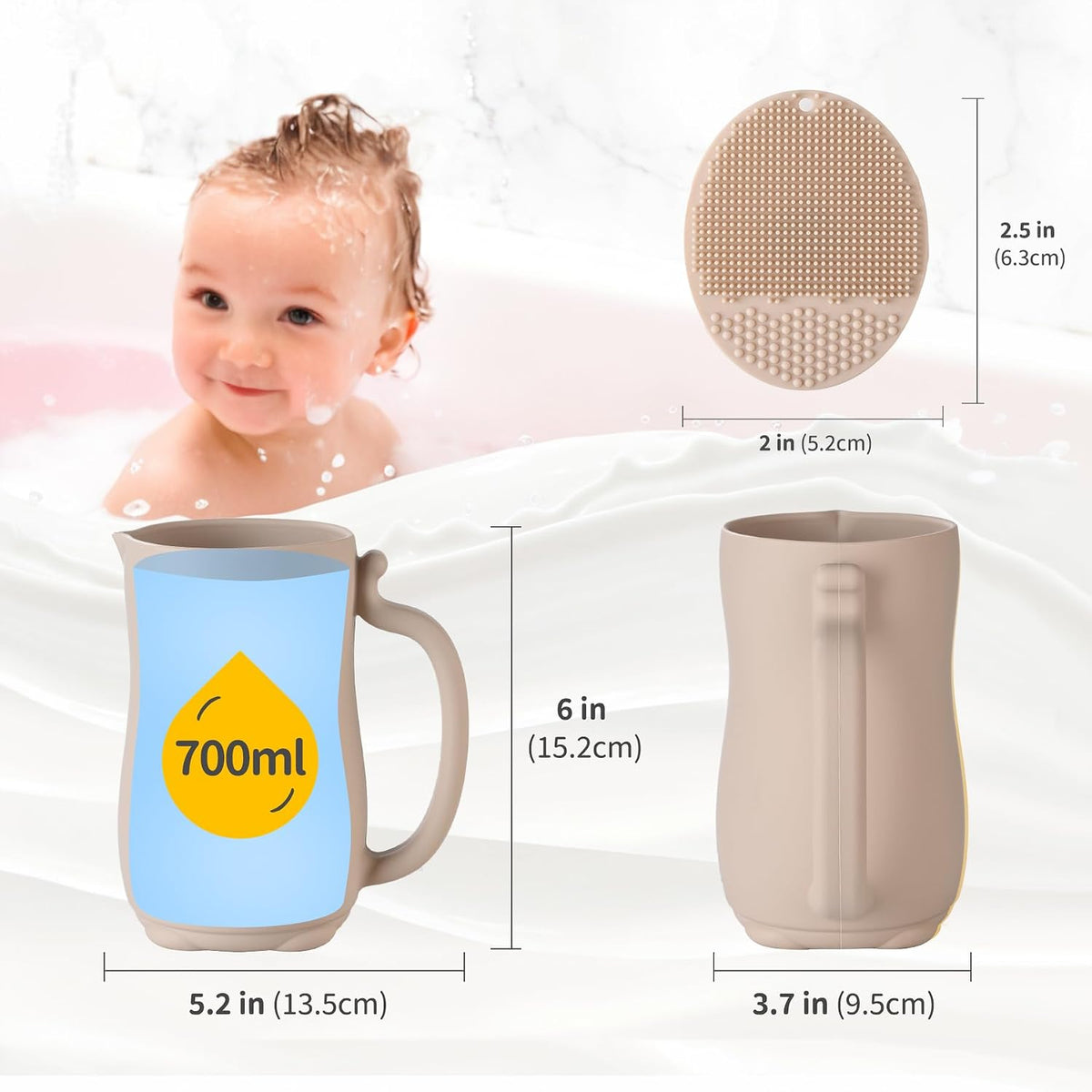 Baby Bath Rinse Cup, Bath Cup for rinsing Hair,The Silicone Material is Soft and Safe, a Good Choice for Baby Bath Products(Cat Beige)