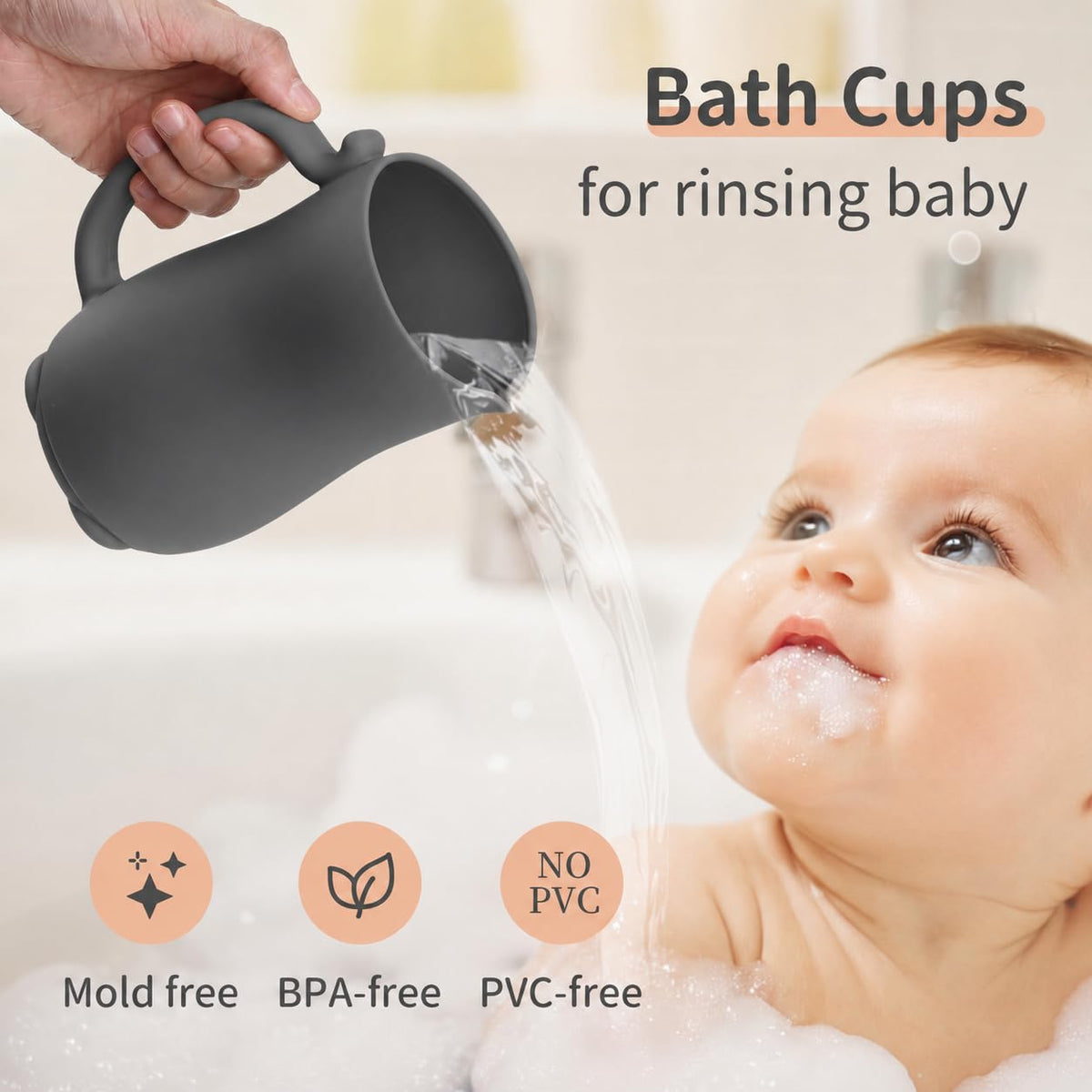 Baby Bath Rinse Cup, Bath Cup for rinsing Hair,The Silicone Material is Soft and Safe, a Good Choice for Baby Bath Products(Cat Beige)