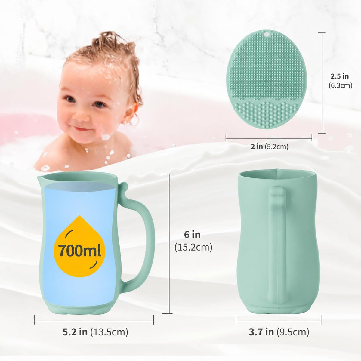 Baby Bath Rinse Cup, Bath Cup for rinsing Hair,The Silicone Material is Soft and Safe, a Good Choice for Baby Bath Products(Cat Beige)