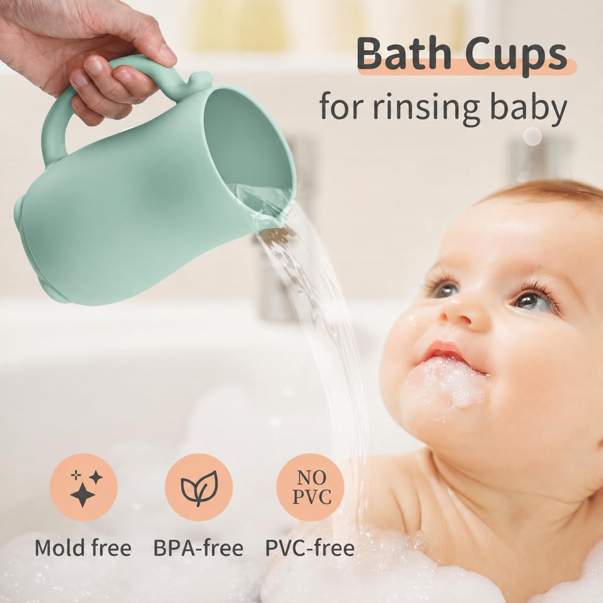 Baby Bath Rinse Cup, Bath Cup for rinsing Hair,The Silicone Material is Soft and Safe, a Good Choice for Baby Bath Products(Cat Beige)
