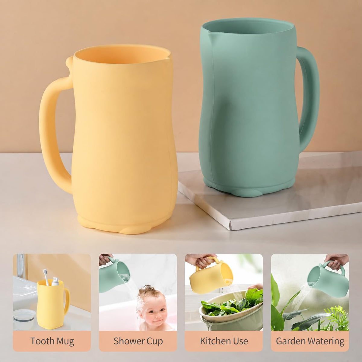 Baby Bath Rinse Cup, Bath Cup for rinsing Hair,The Silicone Material is Soft and Safe, a Good Choice for Baby Bath Products(Cat Beige)
