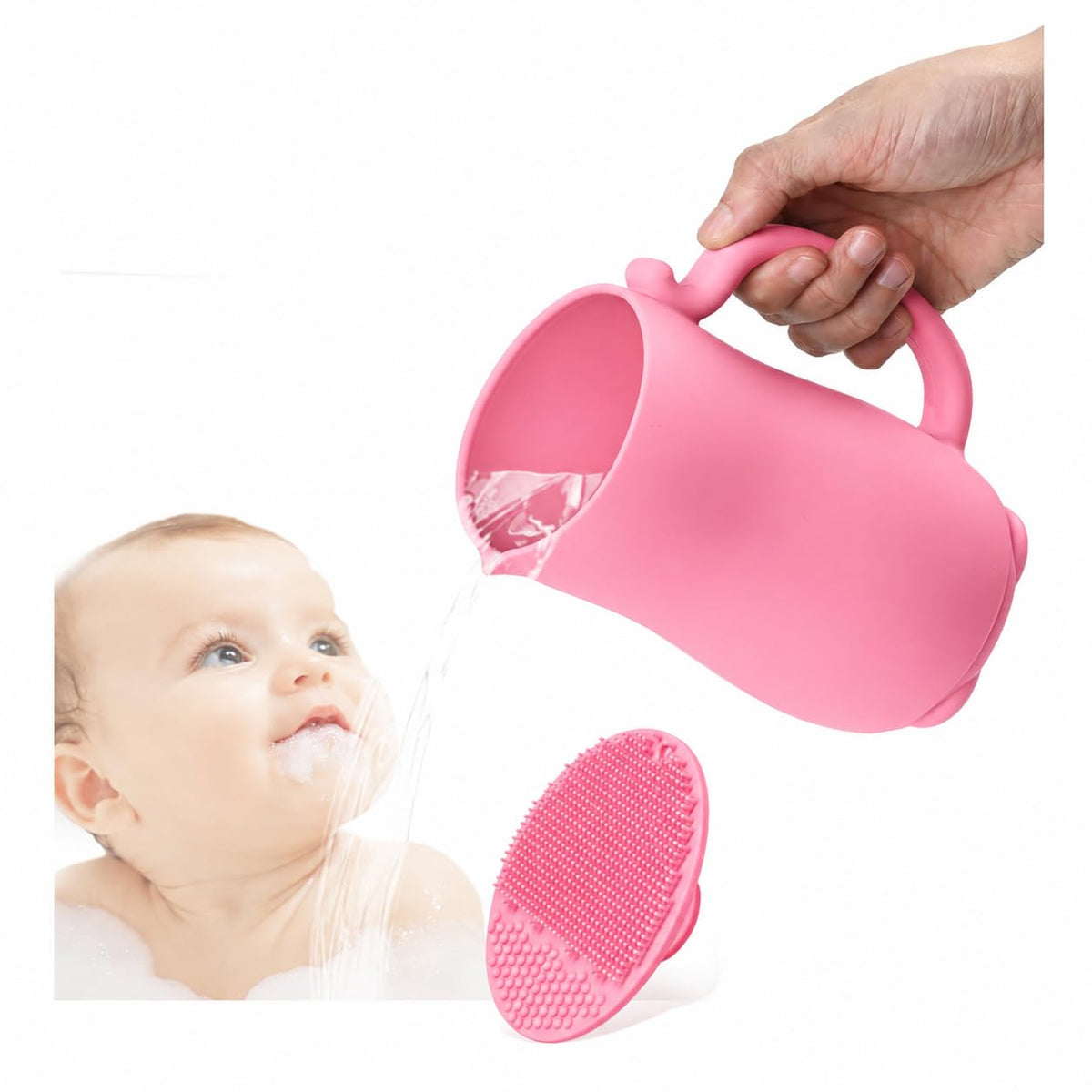 Baby Bath Rinse Cup, Bath Cup for rinsing Hair,The Silicone Material is Soft and Safe, a Good Choice for Baby Bath Products(Cat Beige)
