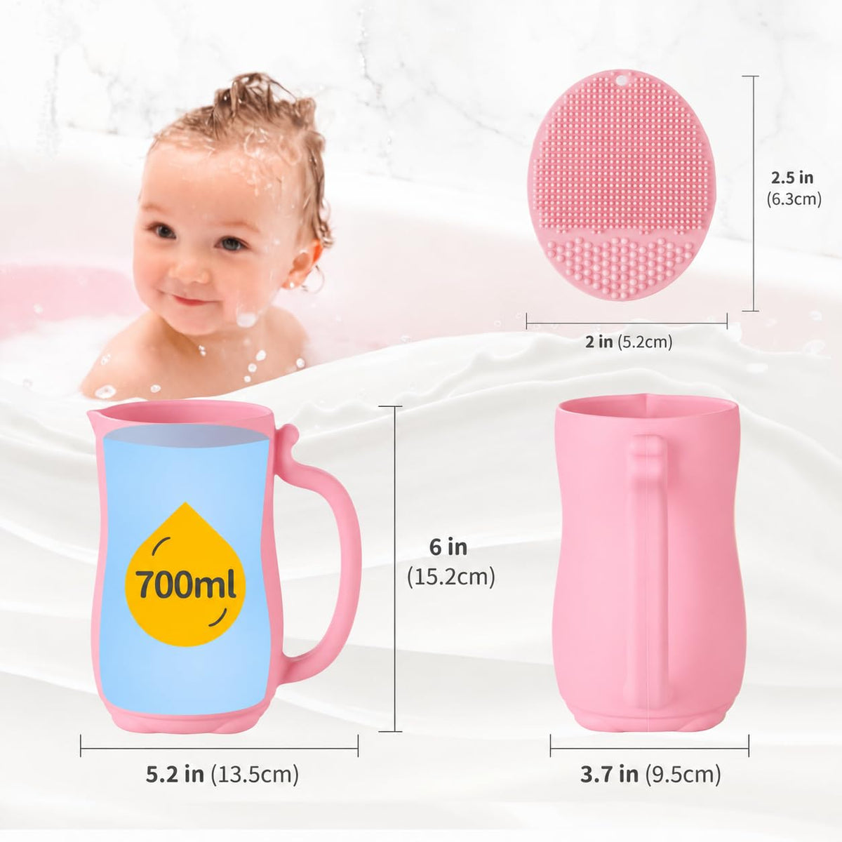 Baby Bath Rinse Cup, Bath Cup for rinsing Hair,The Silicone Material is Soft and Safe, a Good Choice for Baby Bath Products(Cat Beige)