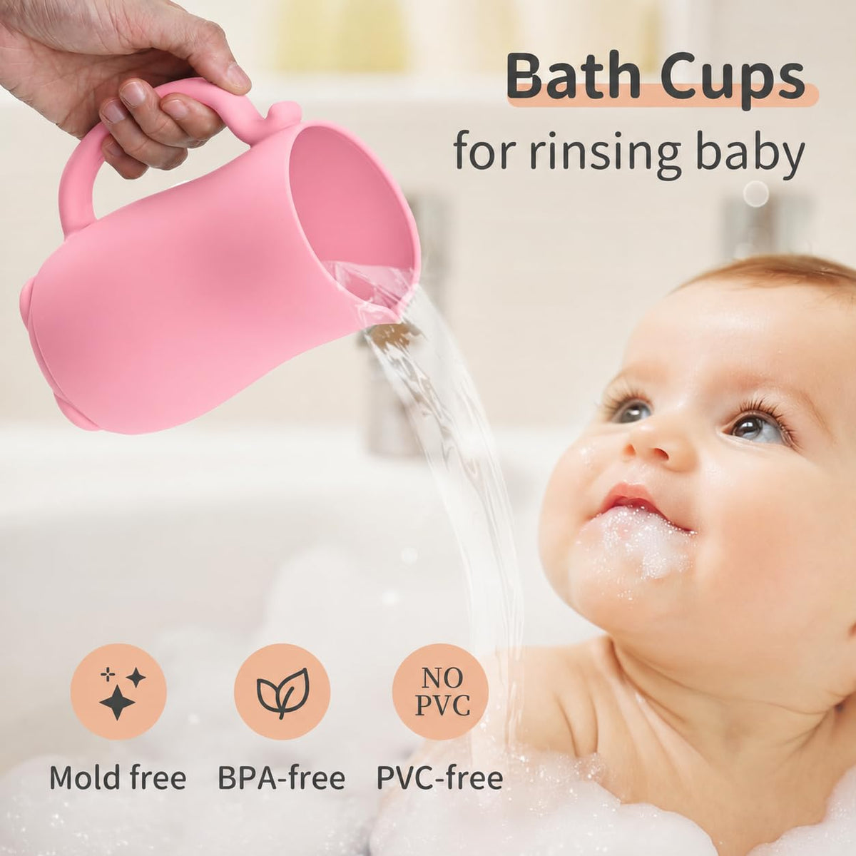 Baby Bath Rinse Cup, Bath Cup for rinsing Hair,The Silicone Material is Soft and Safe, a Good Choice for Baby Bath Products(Cat Beige)