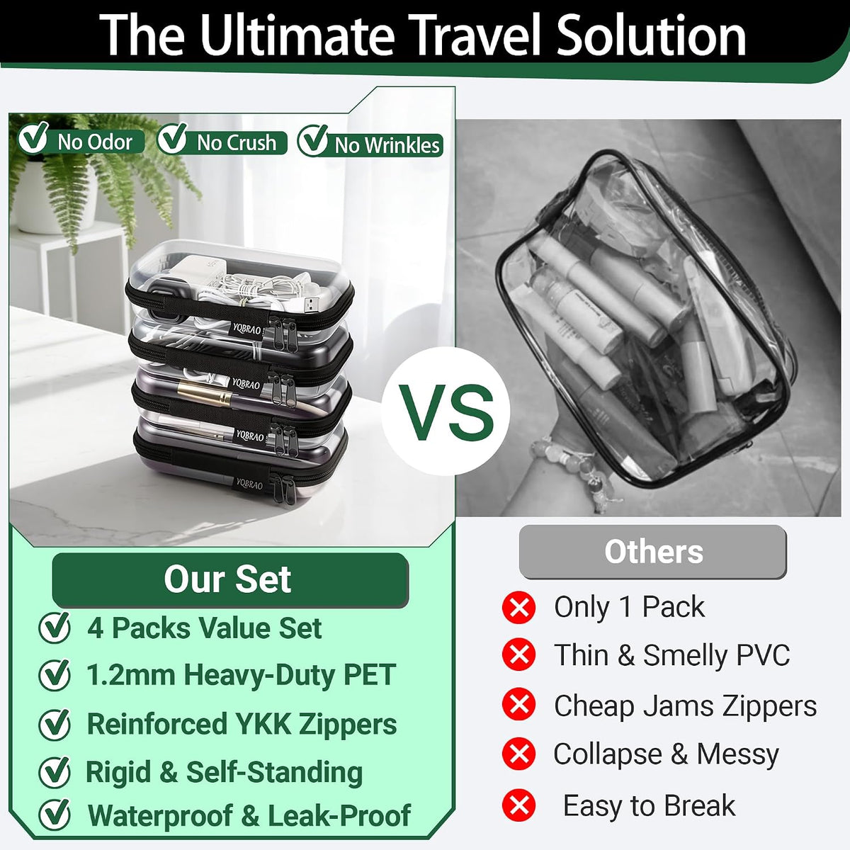 Clear Hard Shell Zipper Cases, 4 Medium Makeup Organizers, White